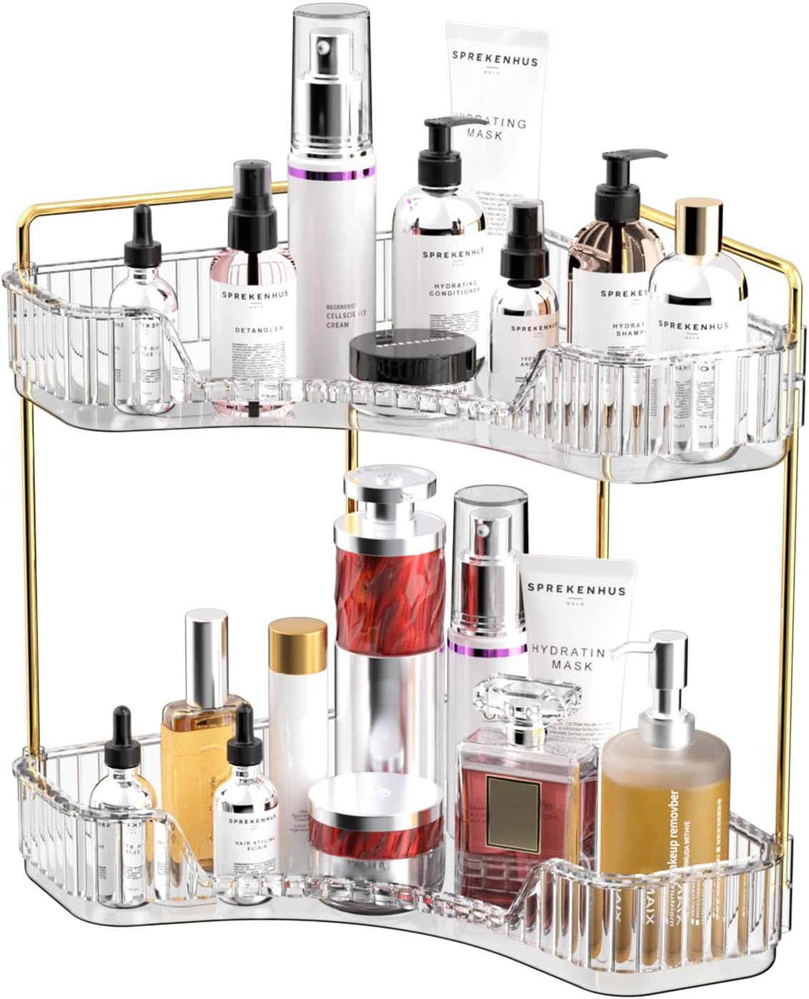 Luxury Gold Skincare - Rak Penyimpanan 2-Tingkat Transparan untuk Kamar