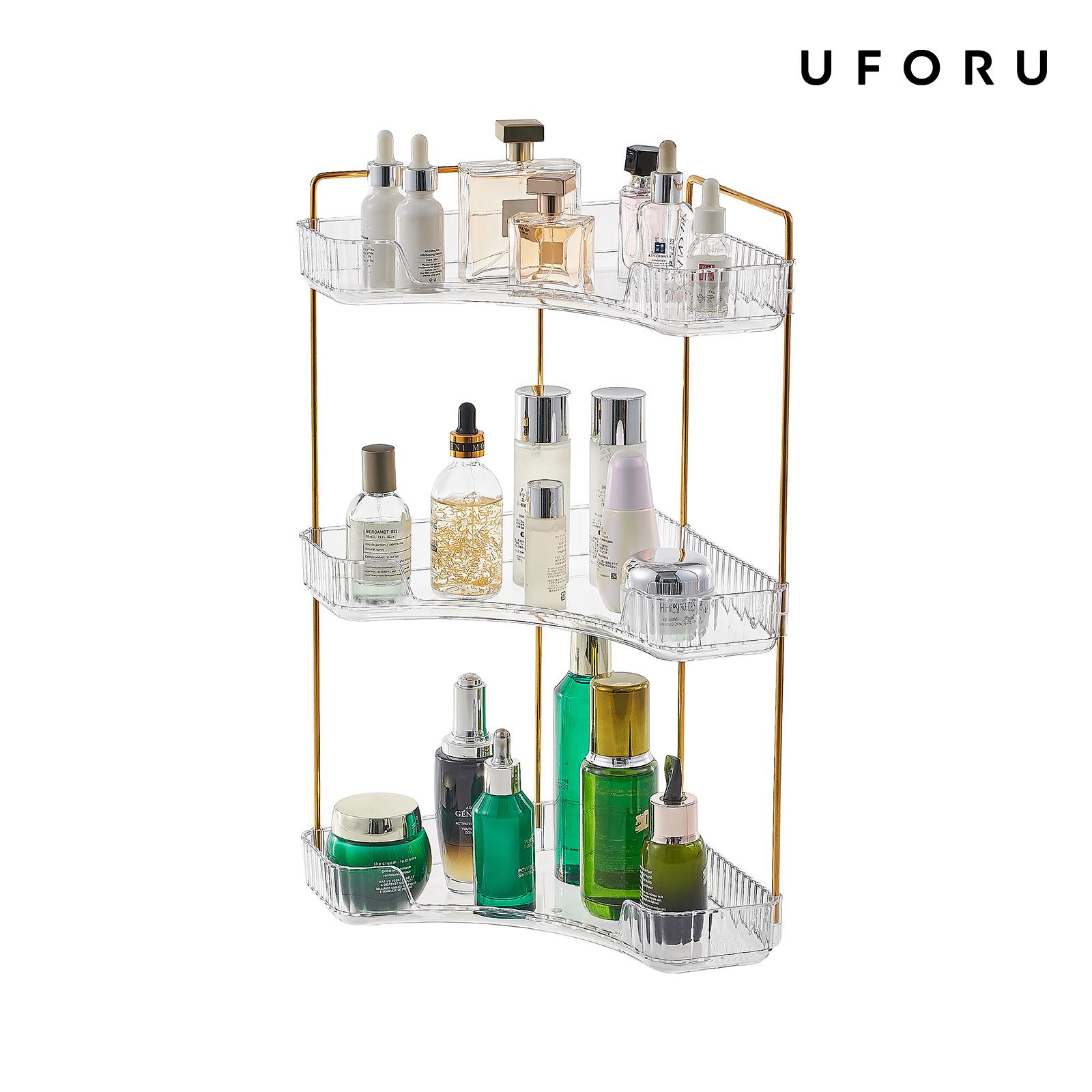 Luxury Gold Skincare - Rak Penyimpanan 3 Tingkat Transparan untuk
