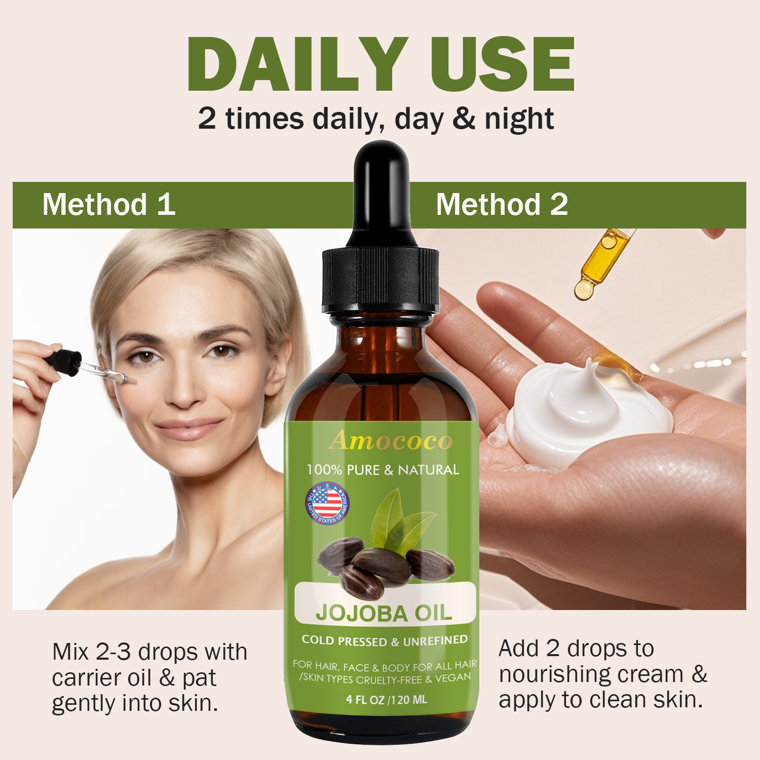 Amococo 2pcs Minyak Jojoba dan - Cold Pressed Rose Hip ulasan dan harga