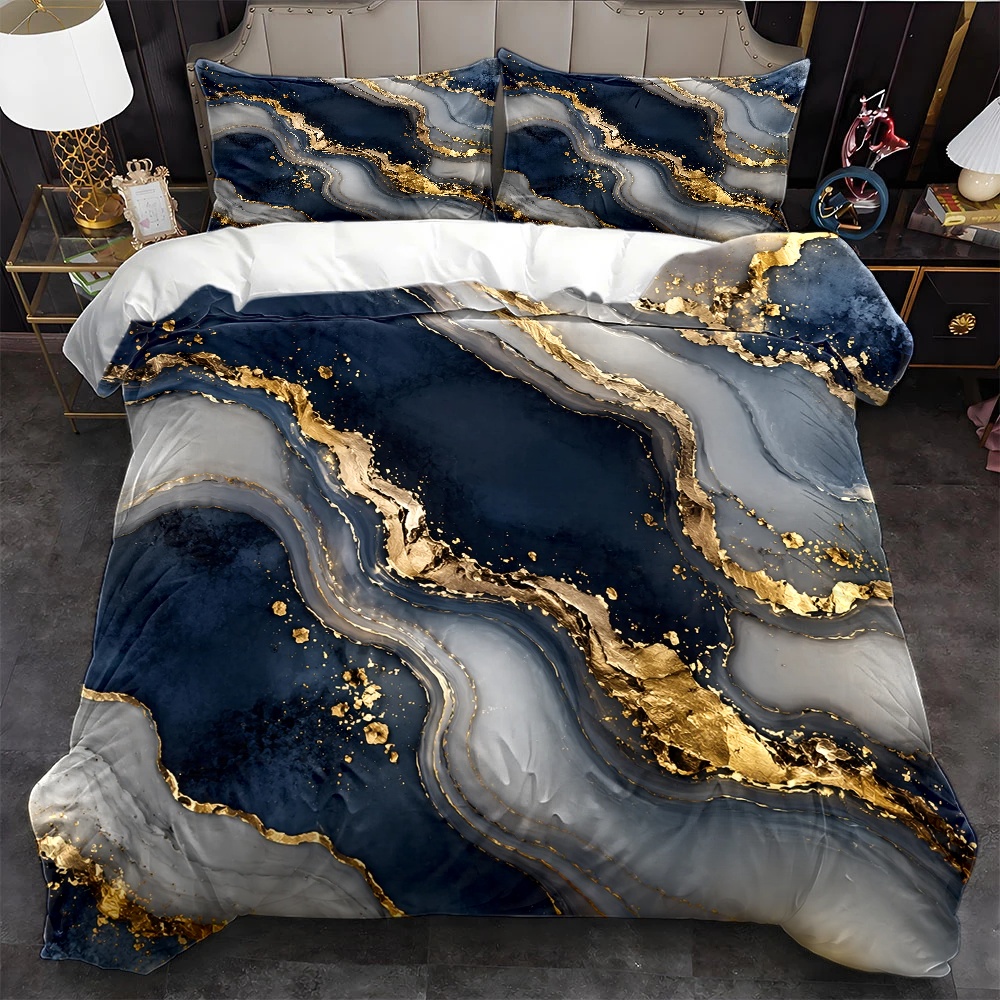 Set Selimut Motif Marmer Biru  - Luxury Gold Skincare ulasan dan harga