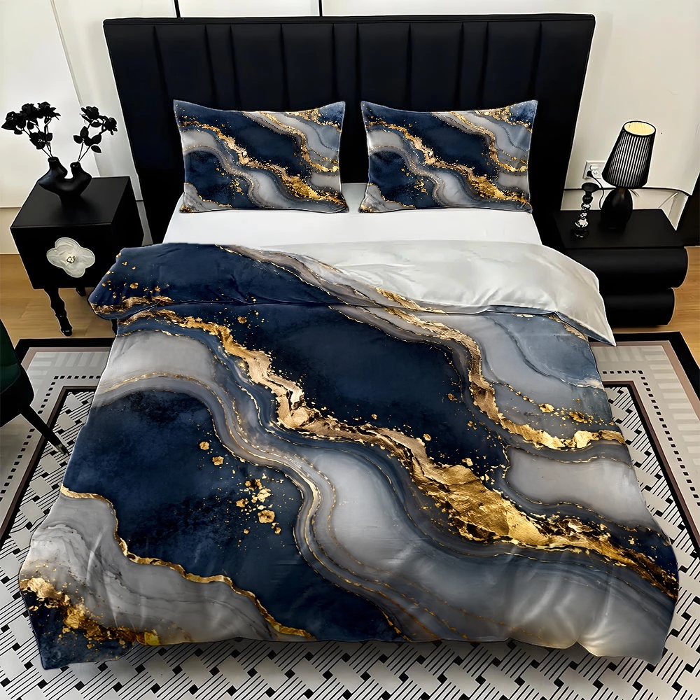 Set Selimut Motif Marmer Biru  - Luxury Gold Skincare ulasan dan harga